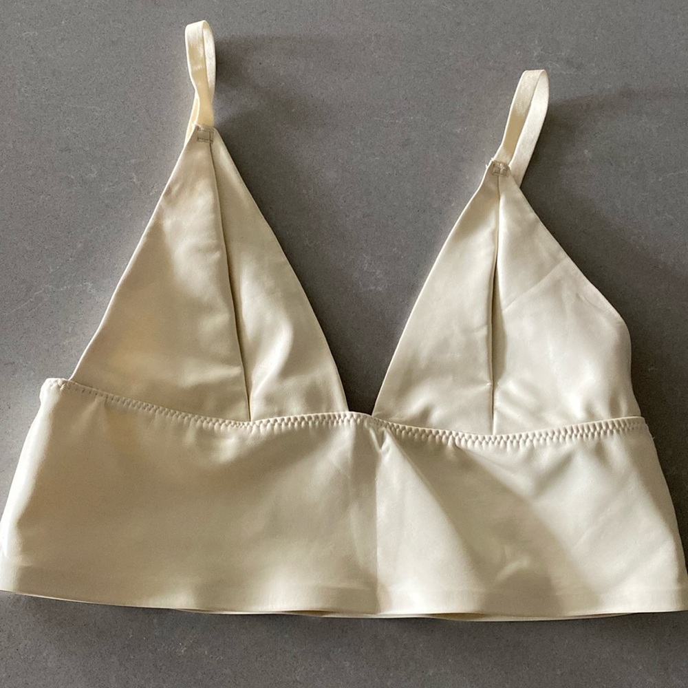 Zara Express Free People Topshop Leather Crop Bra Top Cami Ivory NWOT